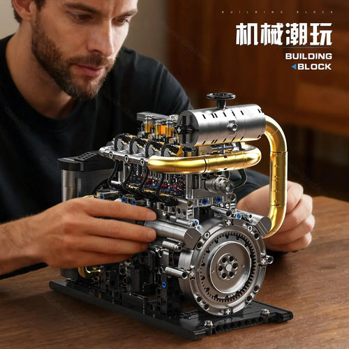 GQ3706 Diesel Inline 4-cylinder Simulation Engine Model 1029PCS Building Blocks Handmade Assembly Ornament STEM Gift Toys