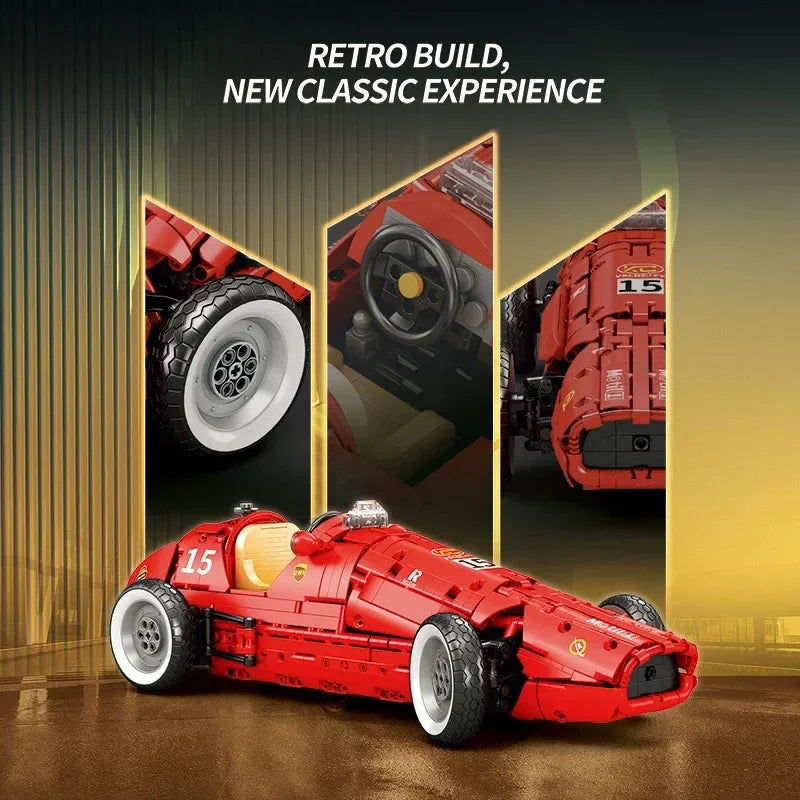 Reobrix 11038 Retro Formula 500 Racing Building Block Toy 1809 PCS Children's Educational Holiday Gift Desktop Decoration