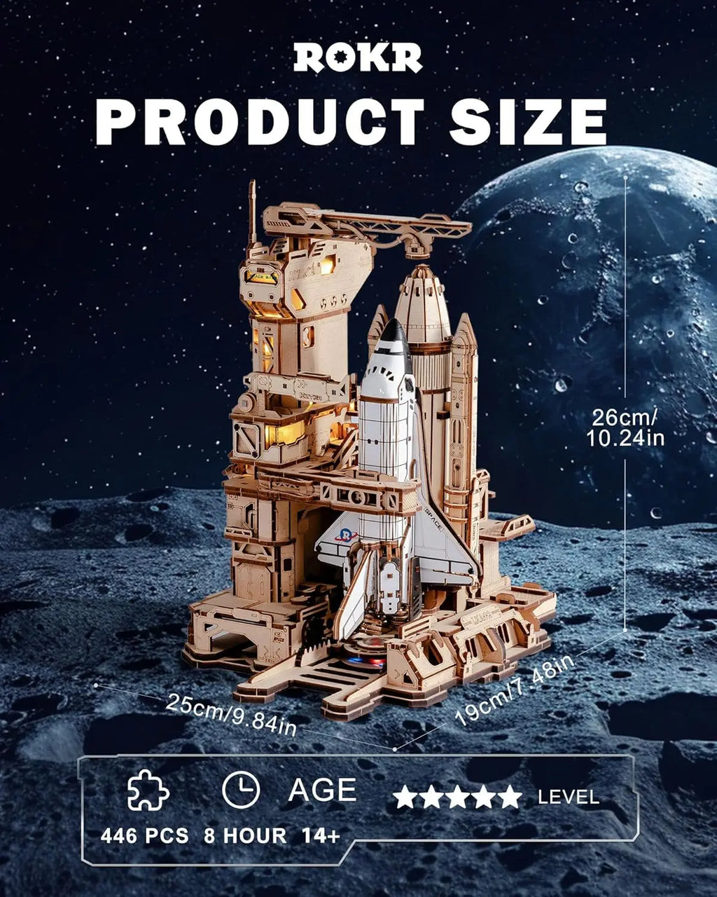 Rokr 3D Wooden Puzzle Space Shuttle Model Kits For Adults To Build STEM Toy Gift LKA02
