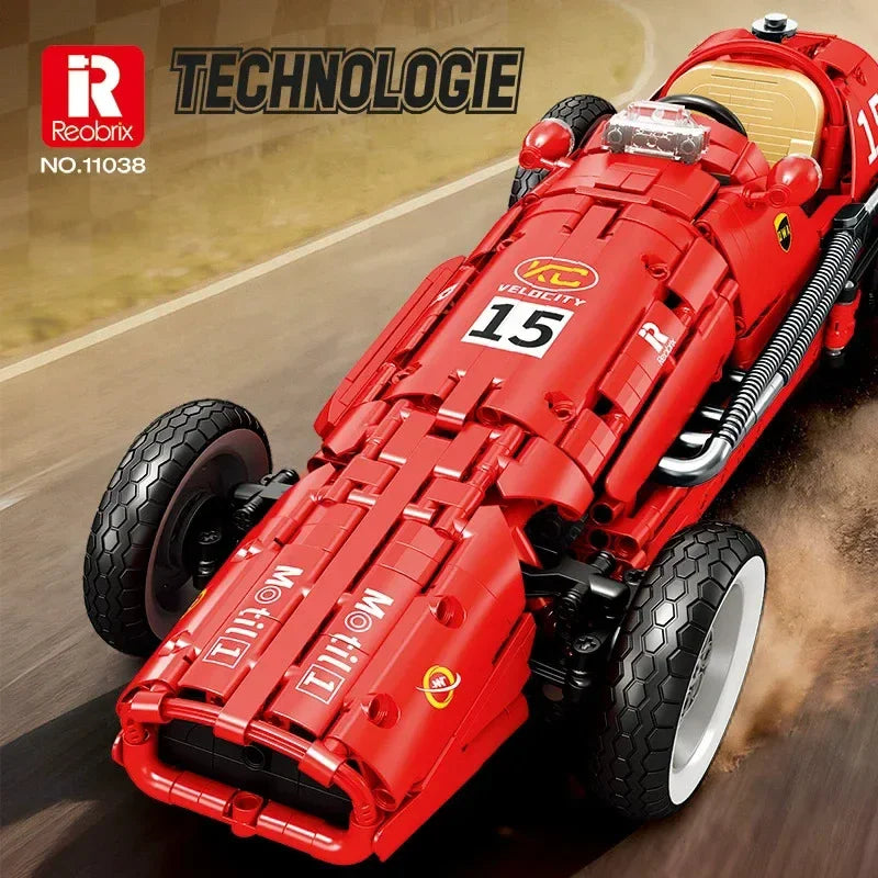 Reobrix 11038 Retro Formula 500 Racing Building Block Toy 1809 PCS Children's Educational Holiday Gift Desktop Decoration
